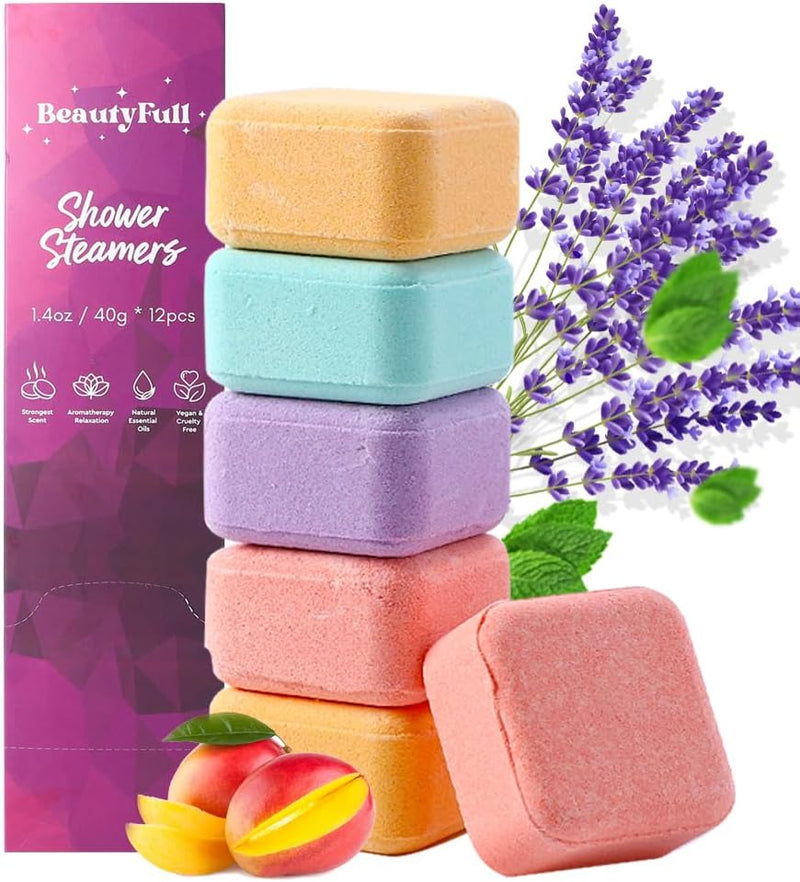 Aromatherapy Shower Steamers Set — 12-Pack Essential Oil Bath Bombs