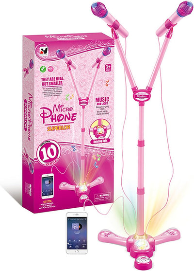 Kids Karaoke Machine with LED Flower Stand — Pink Microphone Set
