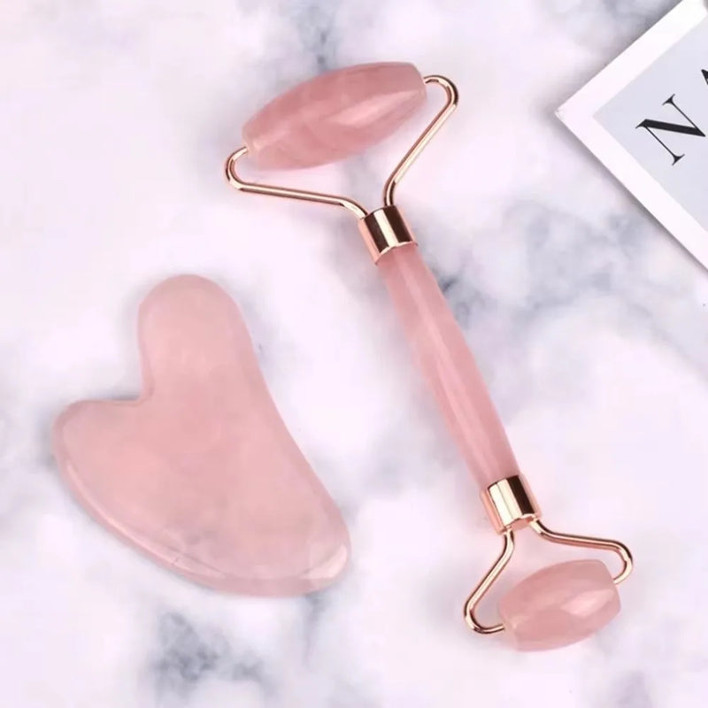 Gua Sha Facial Massager Set — Stone Scraping Board and Roller
